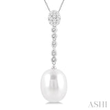 1/5 ctw Hanging Round Cut Diamond and 12x10MM Pearl Drop Lovebright Pendant With Chain in 14K White Gold