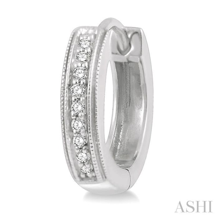1/10 ctw Scooped Center Round Cut Diamond Huggie Earrings in 10K White Gold