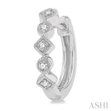 1/10 ctw Circular & Rhombus Mount Round Cut Diamond Huggie Earrings in 10K White Gold