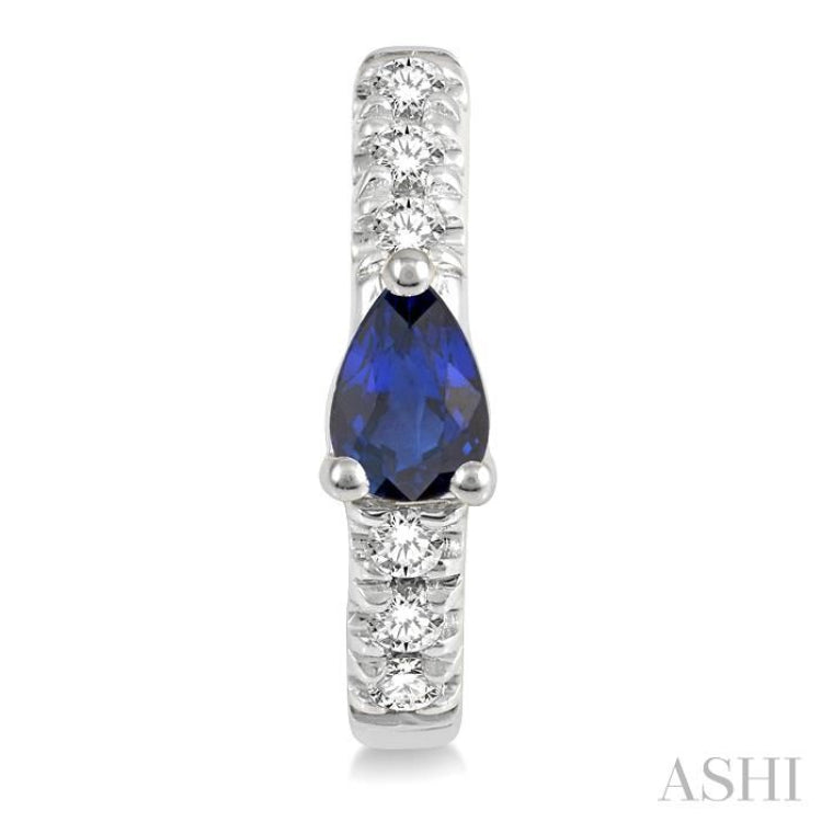 1/10 ctw 4X3MM Pear Cut Sapphire and Round Cut Diamond Huggie Earrings in 10K White Gold
