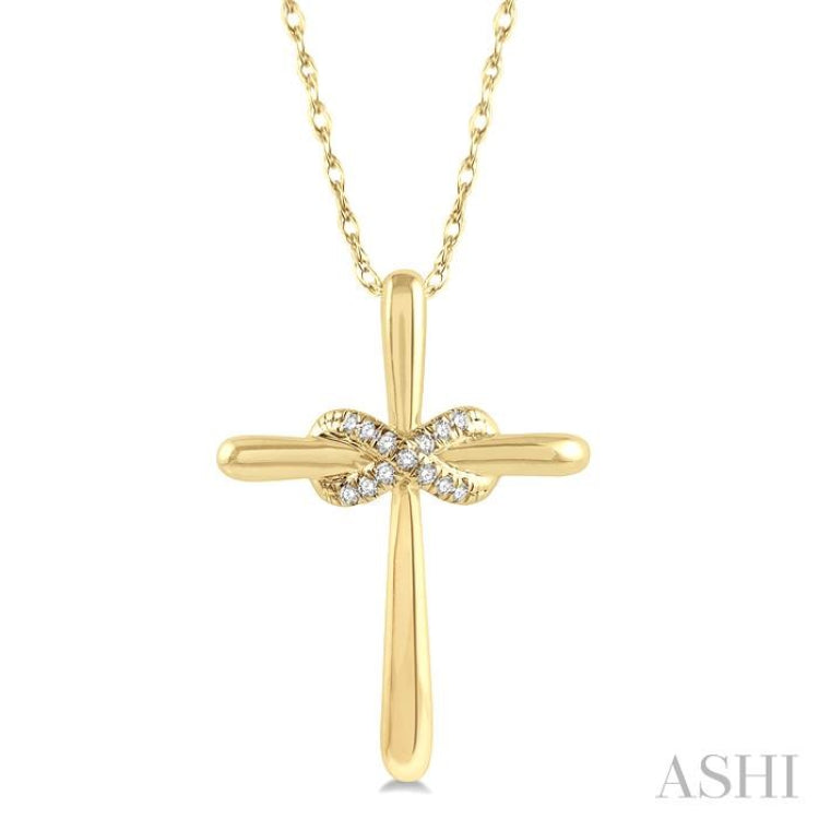 1/20 ctw Infinity Round Cut Diamond Cross Petite Pendant With Chain in 10K Yellow Gold