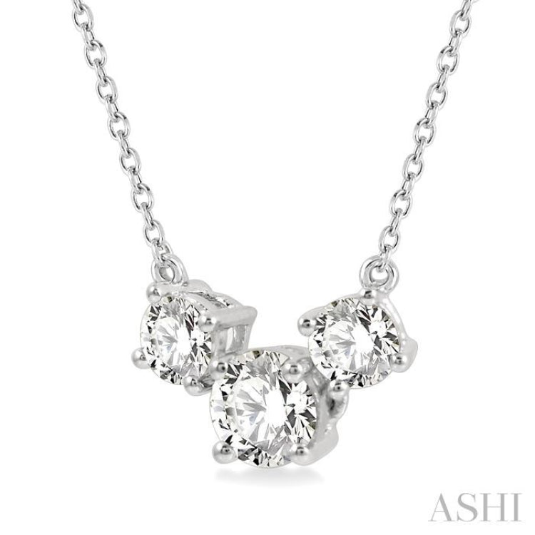3/4 ctw Three Stone Round Cut Diamond Necklace in 14K White Gold
