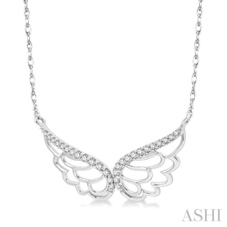 1/6 ctw Angel Wings Round Cut Diamond Necklace in 10K White Gold