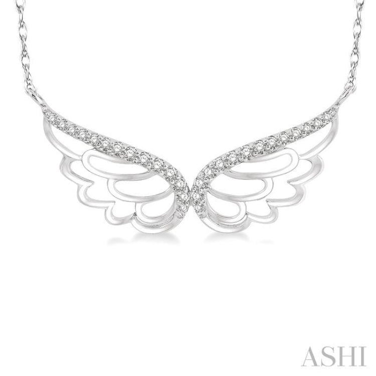 1/6 ctw Angel Wings Round Cut Diamond Necklace in 10K White Gold