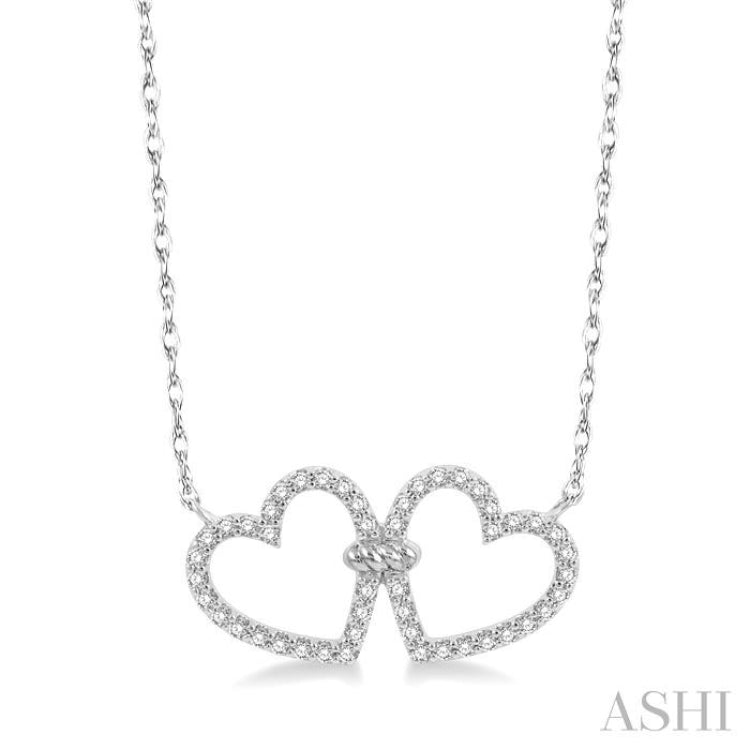 1/4 ctw Coupled Twin Heart Round Cut Diamond Necklace in 10K White Gold