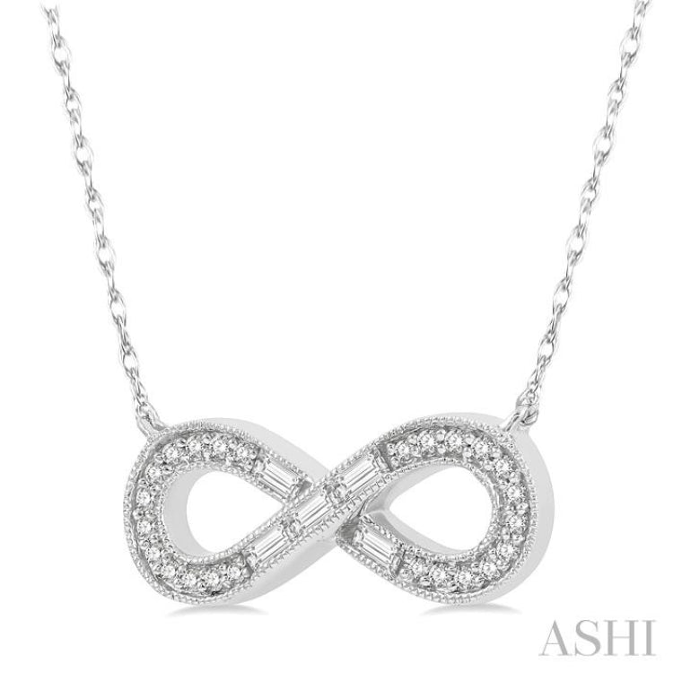 1/5 ctw Infinity Baguette and Round Cut Diamond Necklace in 10K White Gold