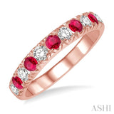 2.6 MM Ruby and 3/8 Ctw Round Cut Diamond Precious Wedding Band in 14K rose Gold
