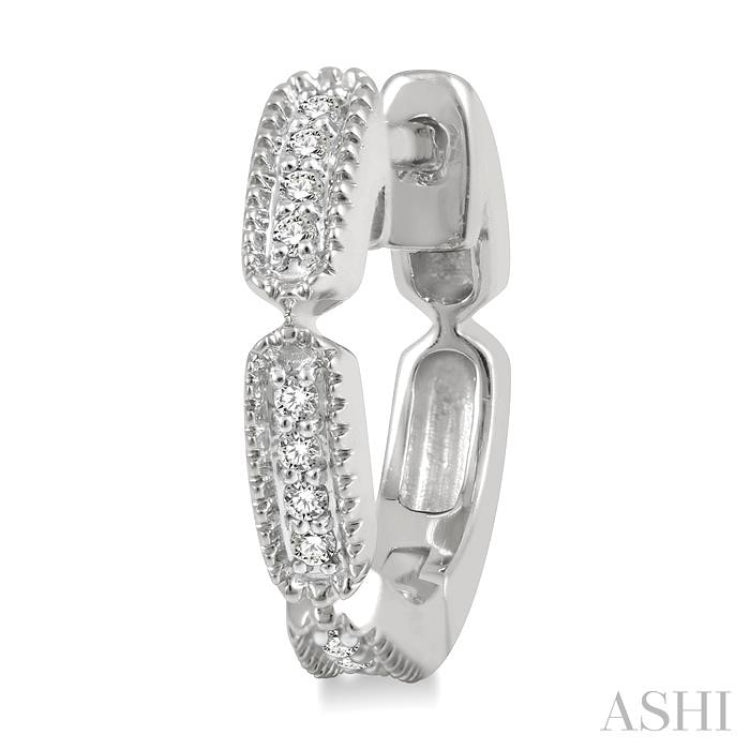 1/10 ctw Lattice Long Hexagonal Pod Round Cut Diamond Huggie Earrings in 10K White Gold