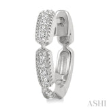 1/10 ctw Lattice Long Hexagonal Pod Round Cut Diamond Huggie Earrings in 10K White Gold