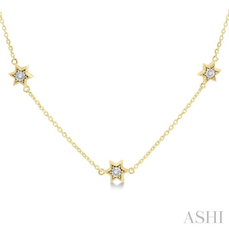 1/10 ctw Star of David Round Cut Diamond Station Necklace in 10K Yellow Gold
