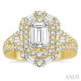 1 ctw Emerald Shape Baguette and Round Cut Diamond Semi-Mount Engagement Ring in 14K Yellow and White Gold