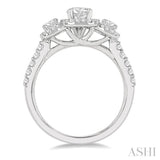 1 ctw Cushion Shape Past, Present & Future Diamond Engagement Ring With 3/8 ctw Round Cut Center Stone in 14K White Gold
