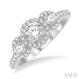 1 ctw Past, Present & Future Diamond Engagement Ring With 3/8 ctw Round Cut Center Stone in 14K White Gold