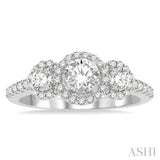 1 ctw Past, Present & Future Diamond Engagement Ring With 3/8 ctw Round Cut Center Stone in 14K White Gold