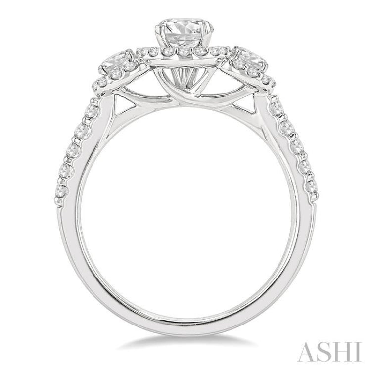1 ctw Past, Present & Future Diamond Engagement Ring With 3/8 ctw Round Cut Center Stone in 14K White Gold