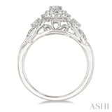 5/8 ctw Split Twisted Shank Round Cut Diamond Engagement Ring With 1/4 ctw Oval Cut Center Stone in 14K White Gold