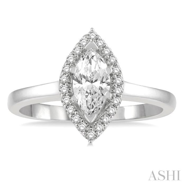 5/8 ctw Round Cut Diamond Engagement Ring With 1/2 ctw Marquise Cut Center Stone in 14K White Gold