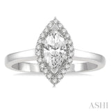 5/8 ctw Round Cut Diamond Engagement Ring With 1/2 ctw Marquise Cut Center Stone in 14K White Gold