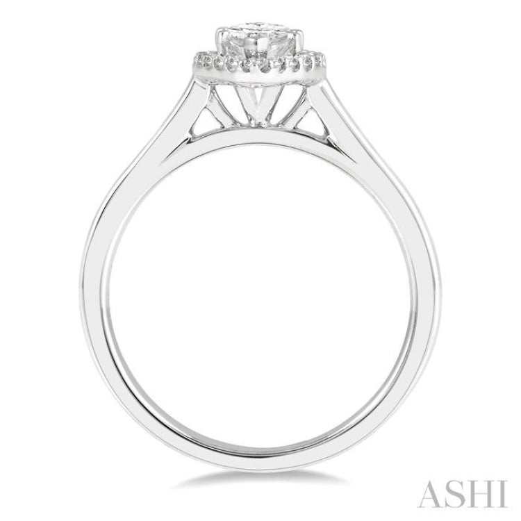 5/8 ctw Round Cut Diamond Engagement Ring With 1/2 ctw Marquise Cut Center Stone in 14K White Gold