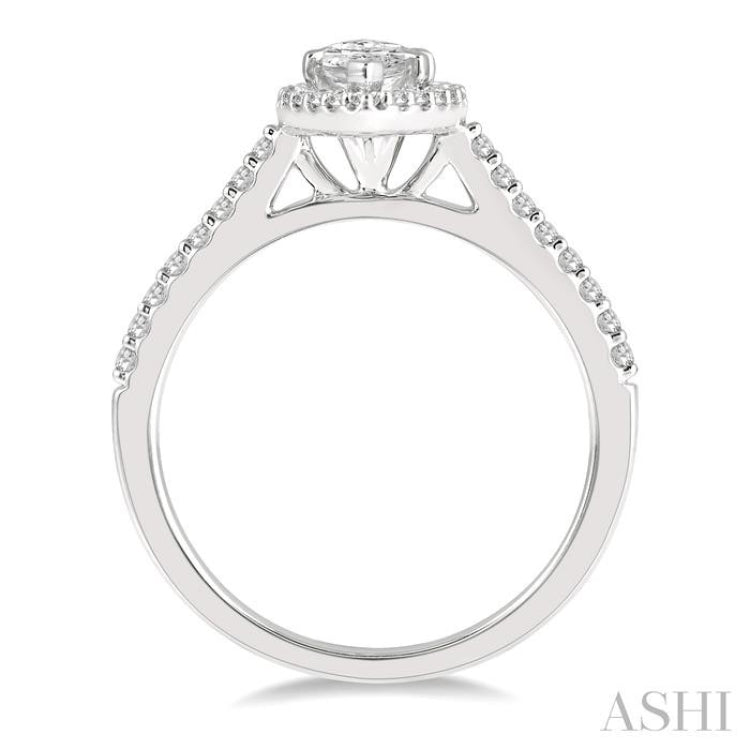3/4 ctw Round Cut Diamond Engagement Ring With 1/2 ctw Marquise Cut Center Stone in 14K White Gold