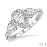 1 Ctw Past, Present & Future Round Cut Diamond Engagement Ring With 3/8 Ct Pear Cut Center Stone in 14K White Gold