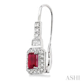 6x4MM Octagon Cut Ruby and 1/2 Ctw Baguette and Round Cut Diamond Earrings in 14K White Gold