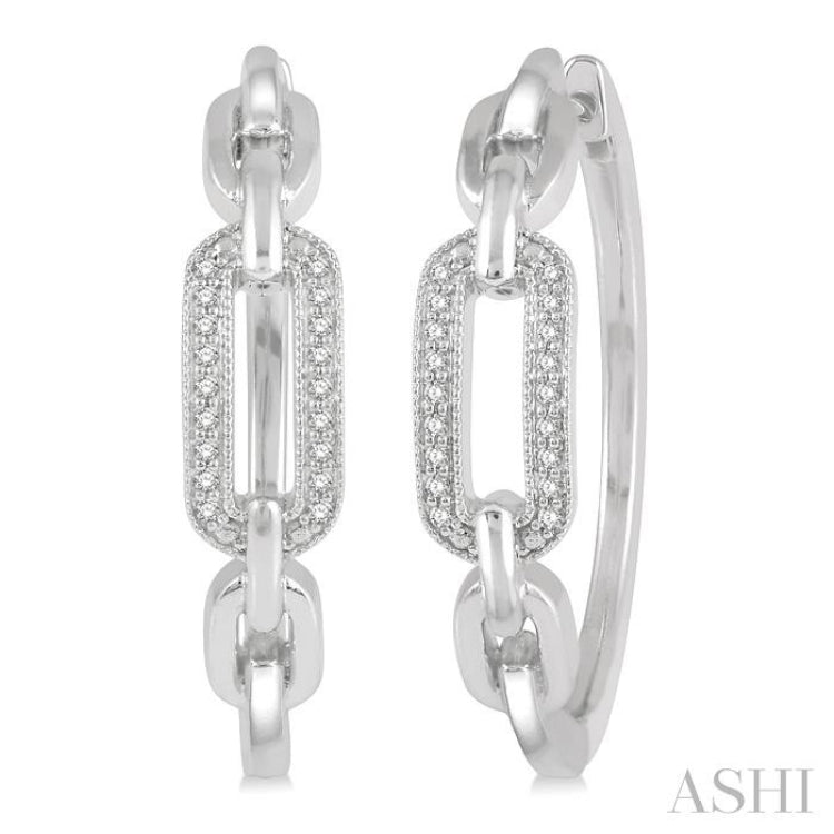 1/10 Ctw Round Cut Diamond Paperclip Hoop Earrings in Sterling Silver