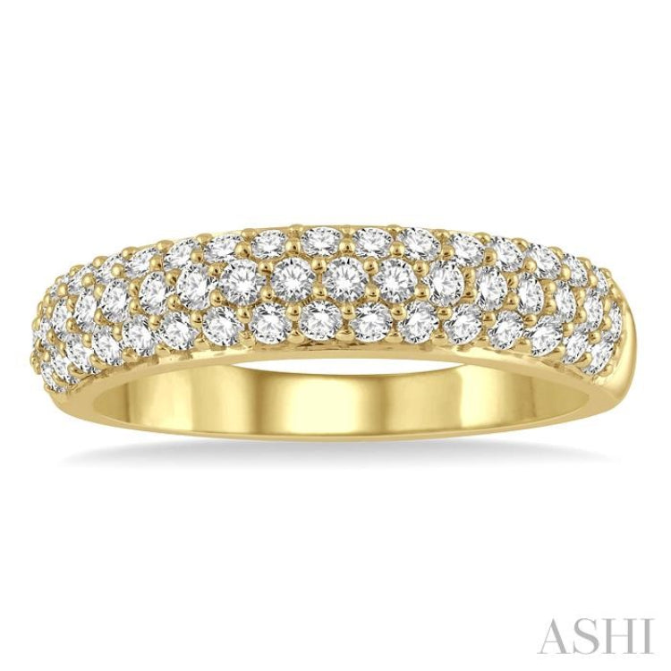 1/2 ctw Triple Row Pave Set Round Cut Diamond Band in 14K Yellow Gold