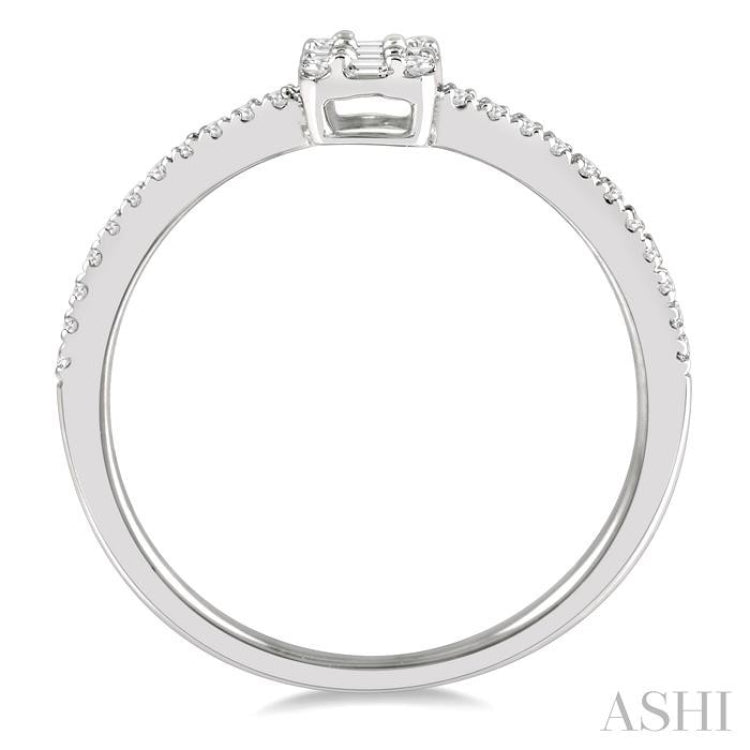 1/4 ctw Cushion Shape Baguette and Round Cut Diamond Fashion Promise Ring in 10K White Gold