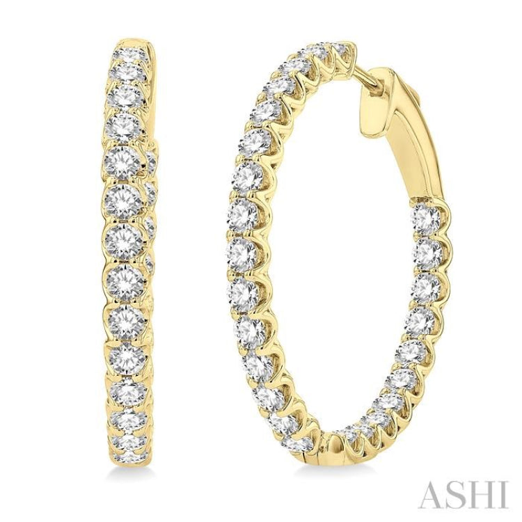 3.00 ctw Inside-Out Round Cut Diamond Hoop Earrings in 14K Yellow Gold