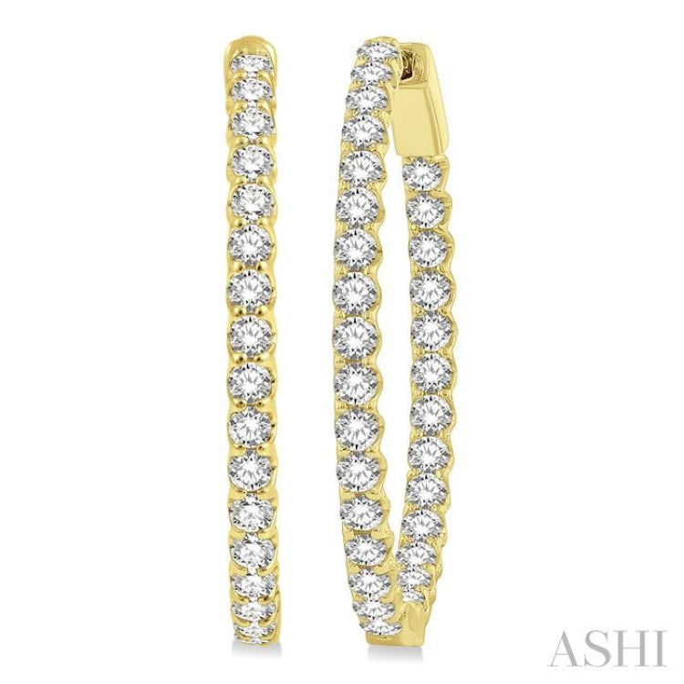 3 ctw Inside-Out Round Cut Diamond Oval Shape Hoop Earrings in 14K Yellow Gold