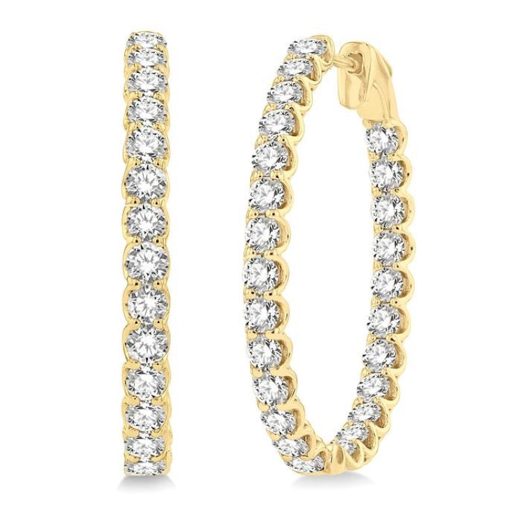5 ctw Inside-Out Round Cut Diamond Oval Shape Hoop Earrings in 14K Yellow Gold