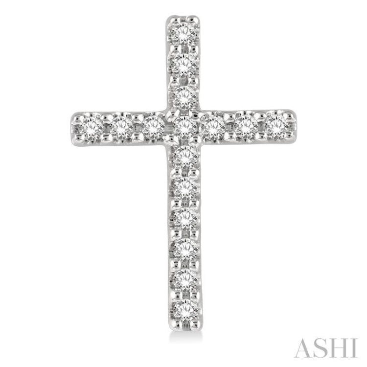 1/10 ctw Cross Round Cut Diamond Petite Fashion Earring in 10K White Gold
