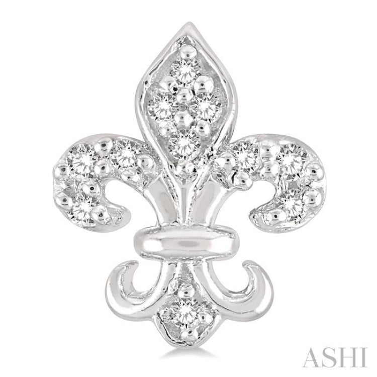 1/20 ctw Fleur De Lis Round Cut Diamond Petite Earring in 10K White Gold