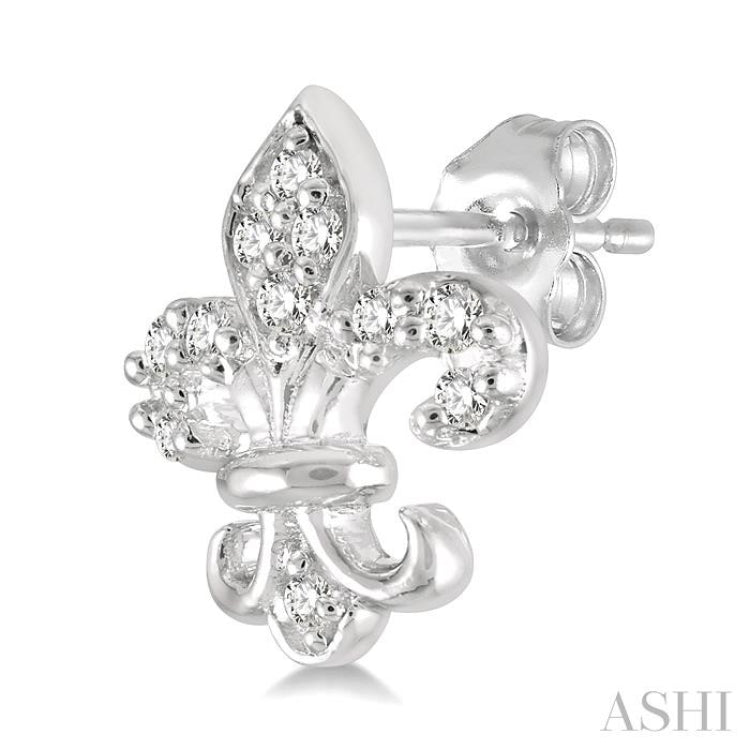 1/20 ctw Fleur De Lis Round Cut Diamond Petite Earring in 10K White Gold
