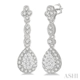 5/8 ctw Pear Shape Halo Lovebright Round Cut Diamond Earrings in 14K White Gold