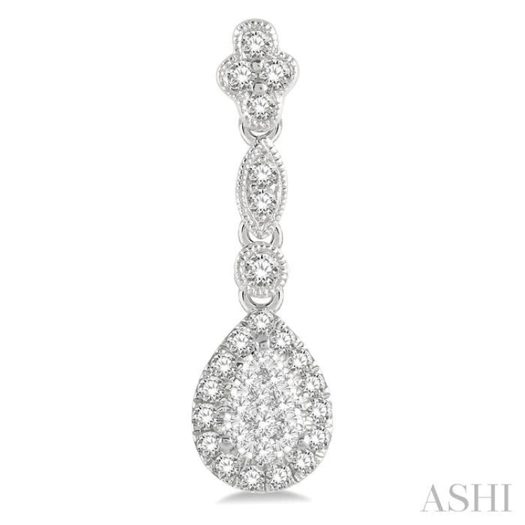 5/8 ctw Pear Shape Halo Lovebright Round Cut Diamond Earrings in 14K White Gold
