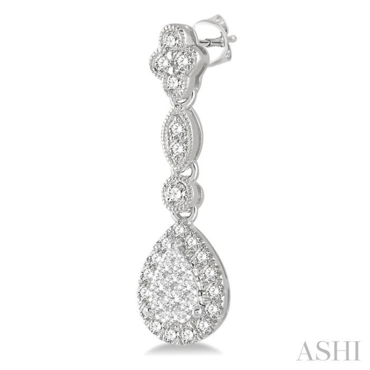 5/8 ctw Pear Shape Halo Lovebright Round Cut Diamond Earrings in 14K White Gold