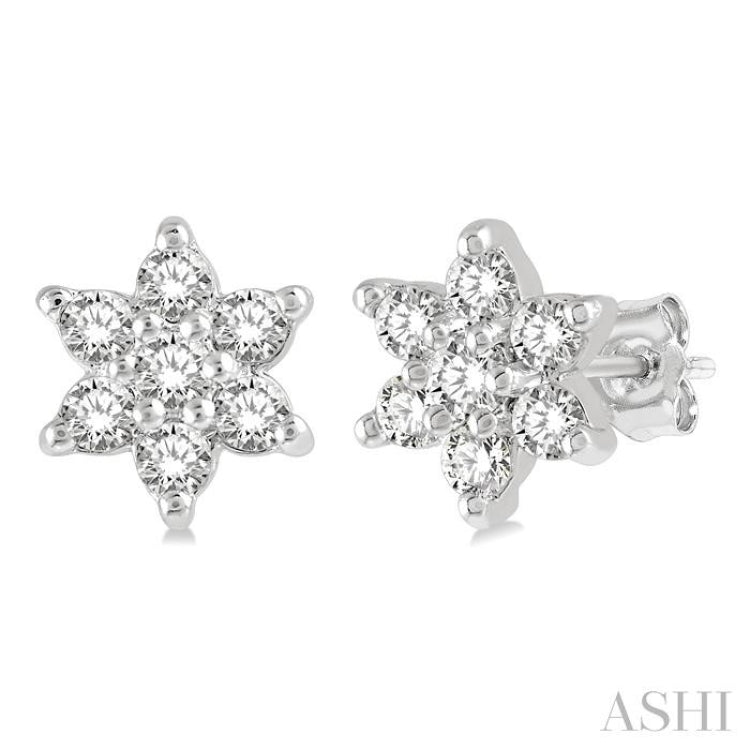 1/6 ctw Floral Round Cut Diamond Petite Fashion Earring in 10K White Gold