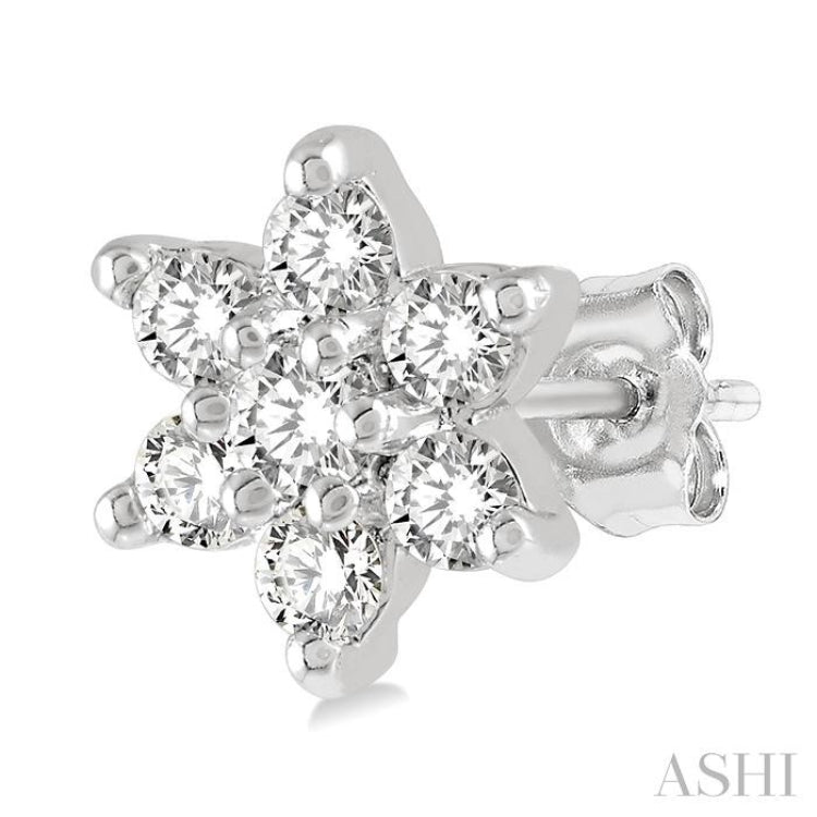 1/6 ctw Floral Round Cut Diamond Petite Fashion Earring in 10K White Gold