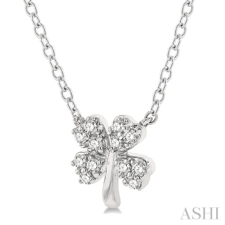 1/10 ctw Four-Leaf Clover Round Cut Diamond Petite Fashion Pendant With Chain in 10K White Gold