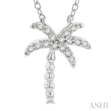 1/10 ctw Palm Tree Round Cut Diamond Petite Fashion Pendant With Chain in 10K White Gold