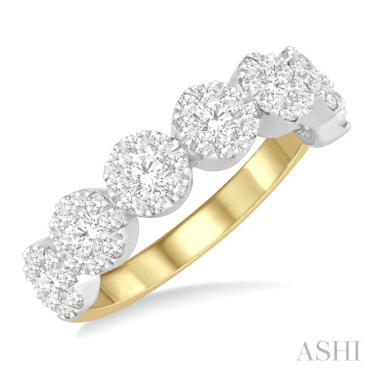 1 Ctw Jointed Circular Mount Lovebright Diamond Cluster Band in 14K Yellow and White Gold