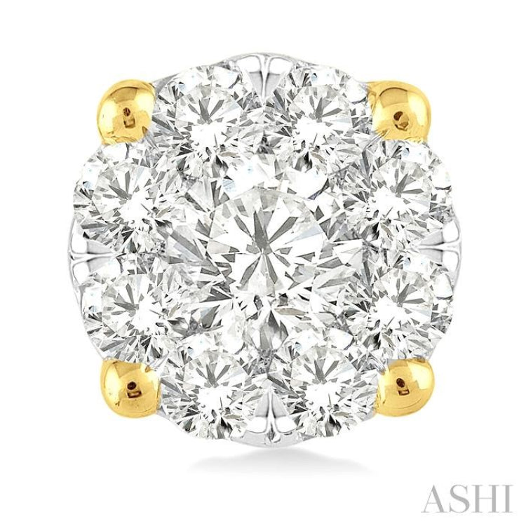 1 ctw Lovebright Round Cut Diamond Stud Earrings in 14K Yellow and White Gold