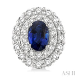 6x4 MM Oval Shape Sapphire and 3/4 ctw Round Cut Diamond Precious Earrings in 14K White Gold