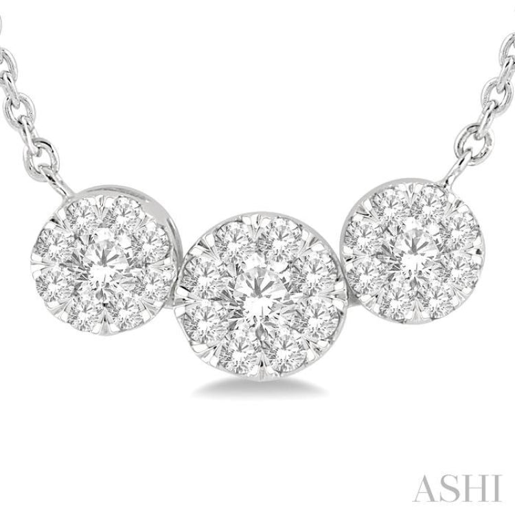 1/3 ctw 3-Stone Lovebright Round Cut Diamond Necklace in 14K White Gold
