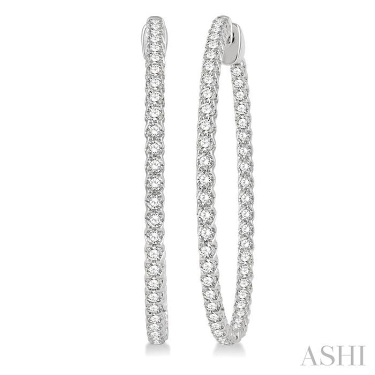 3 ctw Inside-Out Round Cut Diamond 1 1/2 Inch Hoop Earrings in 14K White Gold