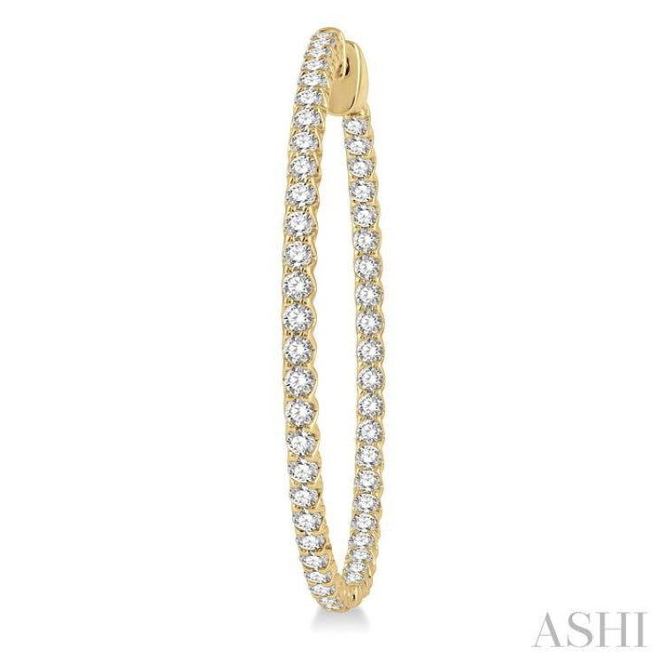 3 ctw Inside-Out Round Cut Diamond 1 1/2 Inch Hoop Earrings in 14K Yellow Gold