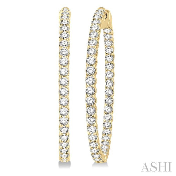 4 ctw Inside-Out Round Cut Diamond 1 1/2 Inch Hoop Earrings in 14K Yellow Gold