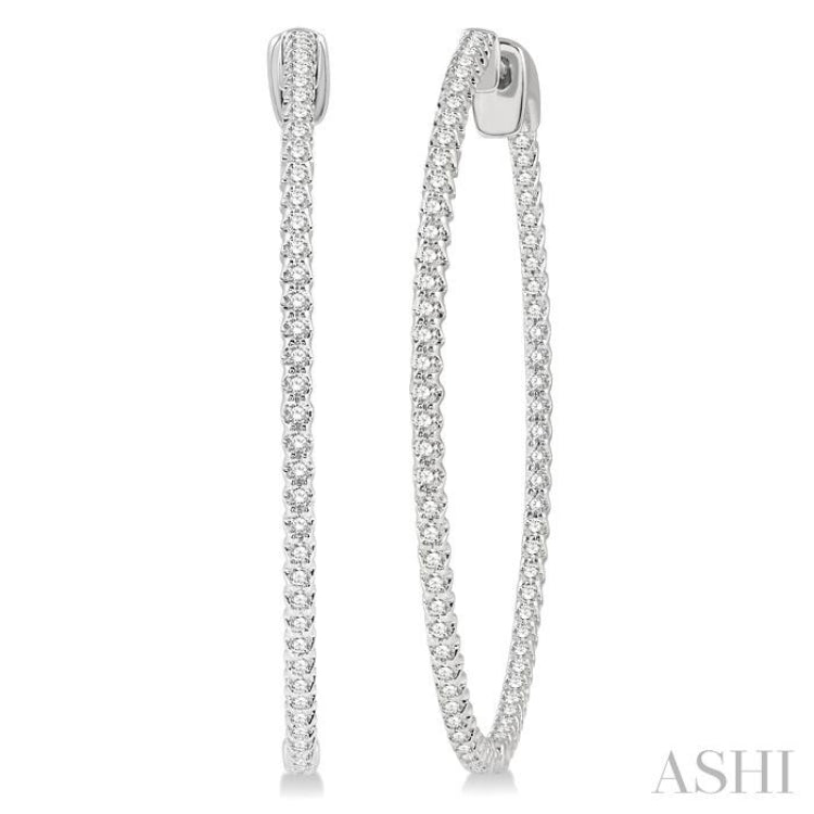 1 ctw Inside-Out Round Cut Diamond 1 1/2 Inch Hoop Earrings in 14K White Gold